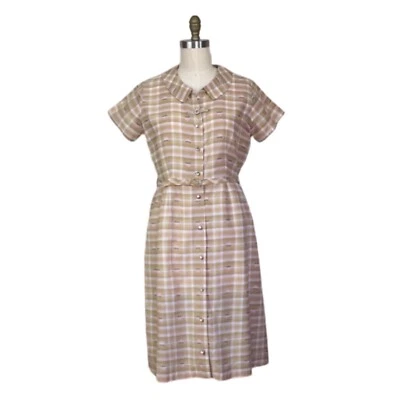 Vestido Vintage Años 60 Beige Cuadros Estrás | Vestido Vintage Años 60 A Cuadros Foto 1 de 4