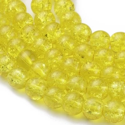 50 Crackle Glass Beads 8mm Yellow Veined Bulk Jewelry Supplies Mix Unique  - Image 1 of 2