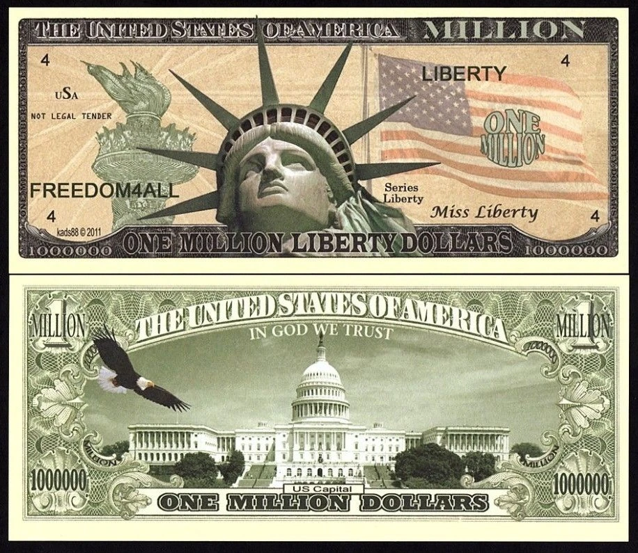 UNITED STATES ONE MILLION LIBERTY DOLLARS 1,000,000 DOLLARS UNC NOVELTY MONEY - Image 1 of 1