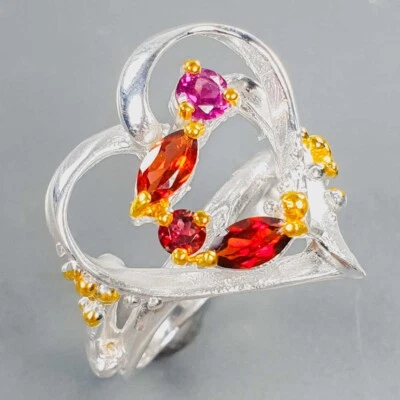 Anillo de plata esterlina 925 granate natural regalo para mujer estilo corazón / RVS407 Foto 1 de 4