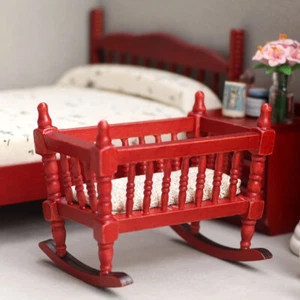 1:12 Scale Dollhouse Miniatures Tiny Furniture Wood Cradle Crib Nursery Decorate - Picture 1 of 6