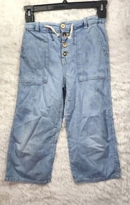 [594] Zara Kids Size 8 High Waist Button & Tie Blue Wide Legged Pants  - Picture 1 of 8