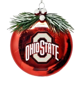 OHIO STATE BUCKEYES ROUND GLASS CHRISTMAS ORNAMENT 4" - Picture 1 of 1