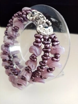 Perlen Armband 3 reihig mit Flügel Perlen mit Duo Preciosa Perlen 20 cm - Bild 1 von 4