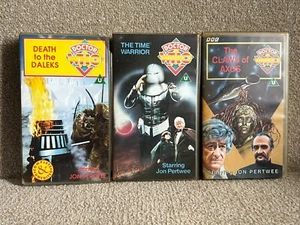 VHS Tape x 3 -Doctor Who- Jon Pertwee - Death To The Daleks, Time Warrior, Axos - Picture 1 of 10