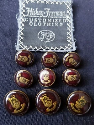 RARE GRAIL Lion crown Gold Burgundy Enamel set 9 lot 20mm & 15mm Blazer Buttons - Image 1 of 4