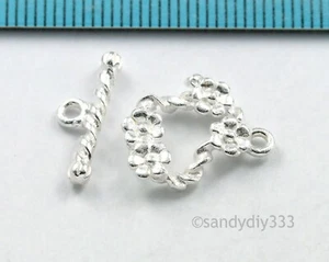 1x STERLING SILVER GARDEN FLOWER TOGGLE CLASP 13.2mm #368 - Picture 1 of 3