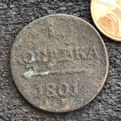 1 Kopeck 1801 OLD RUSSIAN  COIN. ORIGINAL 1 Копейка Pavel I 1796-1801 - Image 1 of 3