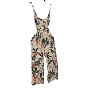 Sunny Girl Linen Blend Floral Print Jumpsuit Wide Leg Sleeveless Casual Size 12 - Picture 1 of 4