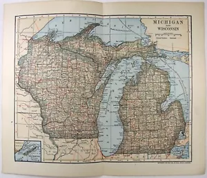 Michigan & Wisconsin - Original 1903 Map by Dodd Mead & Company. Antique - Picture 1 of 3