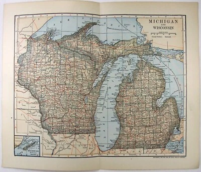 Michigan & Wisconsin - Original 1903 Map by Dodd Mead & Company. Antique - Image 1 of 3