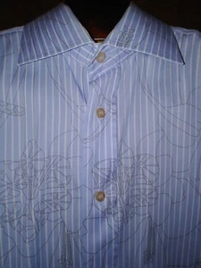 Men's Couture EQUILIBRIO ITALIA Pin Stripe & Floral Print Button Down Shirt; L - Picture 1 of 7