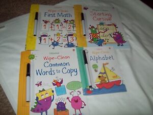 4 Usborne Wipe Clean Books NEW Preschool Kindergarten Alphabet First Math ++
