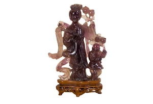 Eine geschnitzte Fluorit -Gruppe. Xiwangmu ( 西王母 ) & Diener. China 1. H. 20. Jh. - Bild 1 von 9