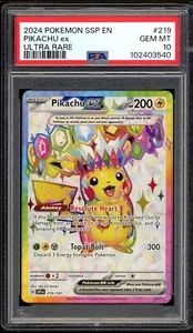 2024 PSA 10 Pokemon Surging Sparks Pikachu ex Full Art 219/191 Card Gem - Picture 1 of 2