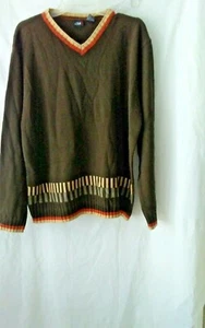 Maglione CXS21 uomo taglia large marrone/ruggine/beige scollo a V acrilico manica lunga - Foto 1 di 5