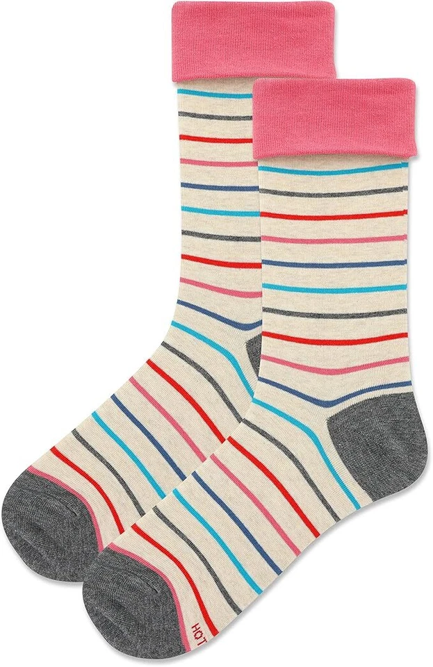 Hot Sox Fun Stripe Turn Cuff 袜子 1 双,天然 Heather,女式 9-11 鞋 — 第 1/1 张图片