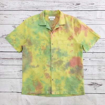 URBAN OUTFITTERS Mens Multicolor Tie Dye Seersucker Loop Collar Camp Shirt -S - Image 1 of 4