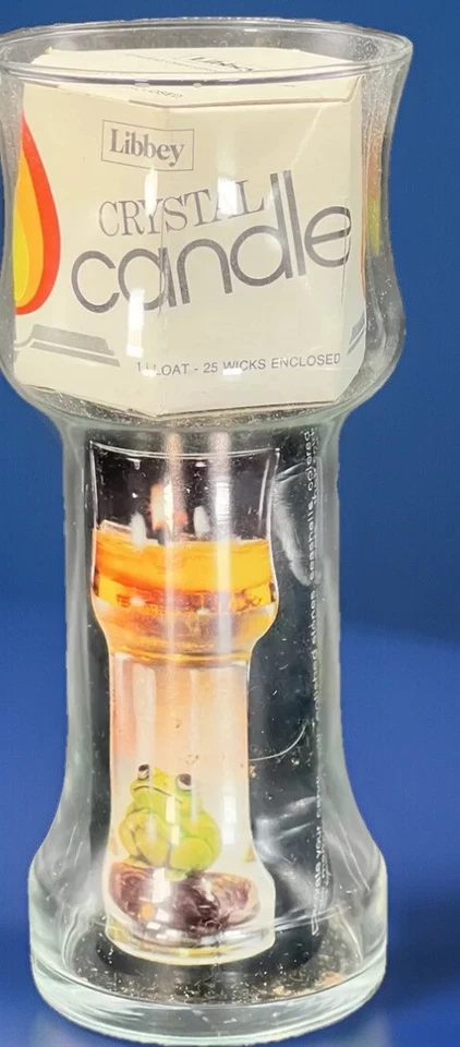 Vela de cristal Libbey aceite y agua flotador y mechas 9” vintage nueva años 70 vintage Foto 1 de 4