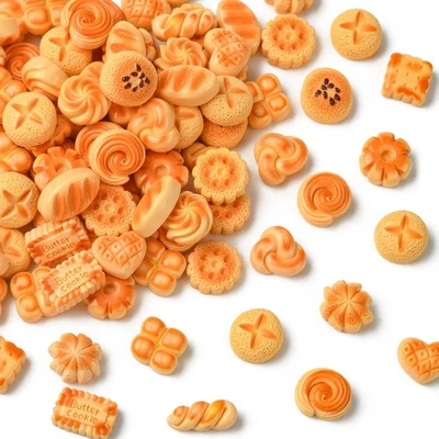 100pcs Biscuit Cookie Resin Cabochons Imitation Food Baking No Hole Beads DIY - Image 1 of 4
