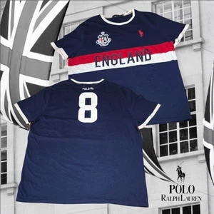 Polo RL Herren S/S Big Pony England Wappen Patch Crew Navy Weiß & Rot XL FEHLER - Bild 1 von 9