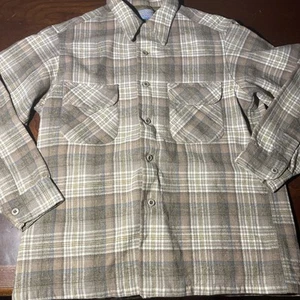 Pendleton Mens Large Brown Board Shirt Plaid Button Up Virgin Wool - Picture 1 of 7