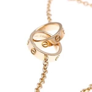 CARTIER Baby Love Double Ring Charm Chain Bracelet 18K Rose Gold Authentic - Picture 1 of 10