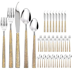 40-Piece Stainless Steel Flatware Set for 8, Gold-Trimmed 18/10 Stainless Ste... - Picture 1 of 7