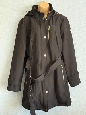 Abrigo Michael Kors Negro con Cinturón con Capucha - Talla 2X (Reino Unido 20-22) - Excelente Estado Foto 1 de 4