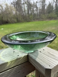 11” Fire & Light Recycled Glass Wide Lipped Bowl Olive Green Great Condition - Picture 1 of 8