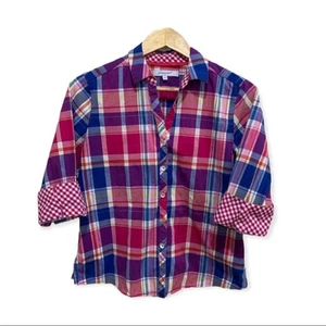 Foxcroft NYC taglia 10 Petite rosa blu a quadri Gingham - Foto 1 di 8
