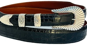 Douglas Magnus Plata de Ley .925 3/4" Ranger Hebilla de Cinturón 38 Genuino Caimán - Imagen 1 de 10