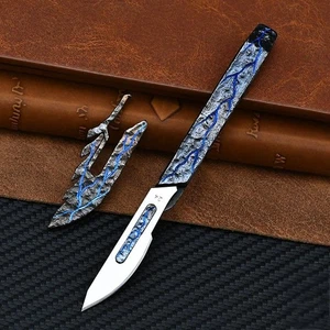 Coltello utilità titanio fatto a mano tagliacarte lama bisturi con fodero strumento EDC - Foto 1 di 8