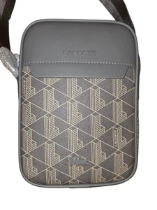 lacoste Mens crossbody Bag Monogram Authentic Grey Satchel Vertical Camera - Picture 1 of 8