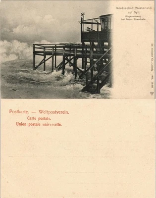 Westerland-Gemeinde Sylt Wogenandrang bei Beiers Strandhalle 1904 - Bild 1 von 3