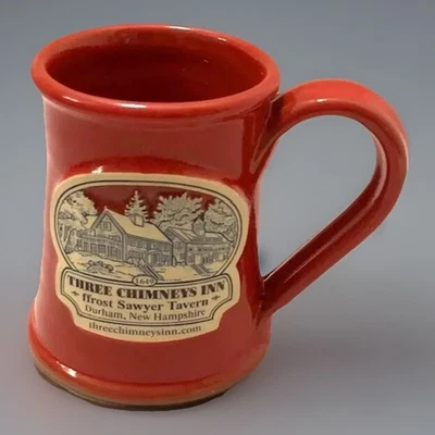 Deneen Pottery Mug Three Chimney Inn Frrost Sawyer Tavern 2011 Red New Hampshire - Image 1 of 4