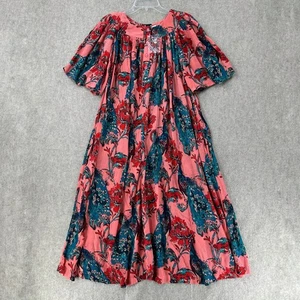 Go Softly Patio Dress Kaftan MEDIUM Pink Blue Red Floral Crinkle - Picture 1 of 8