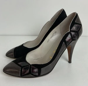 Vintage 80er Jahre Gina Leder Pumps Schuhe Absatz UK 4,5 braun schwarz Diamanten London - Bild 1 von 7