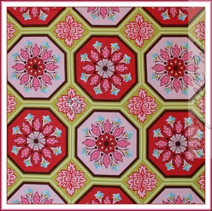 BonEful Fabric Cotton Quilt Green Pink Red Flower Damask Dot Cottage Print SCRAP - Picture 1 of 7