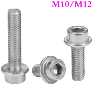 M10 M12 304 Stainless Steel Flange Hex Washer Head Socket Cap Screws Bolts A2-70 - Picture 1 of 13