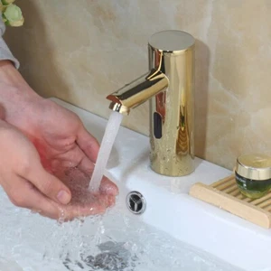 Grifo mezclador fregadero sin contacto con sensor automático dorado manos libres - Imagen 1 de 6