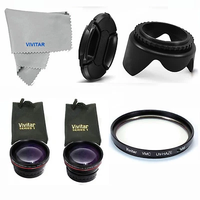 WIDE ANGLE+TELEPHOTO+MACRO +UV FILTER +LENS HOOD+LENS CAP+FOR SONY A600 NEX3 NX5 - Image 1 of 4