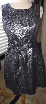 YA LOS ANGELES Metallic Silver/Black Shiny Retro Party Dress Women's Size Large - Image 1 of 4