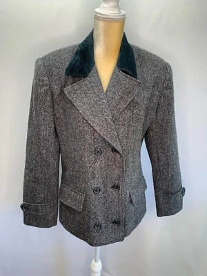 Mujer 11/12 Escena Internacional Blazer Gris Chaqueta Pata de Gallo Gamuza Cuello Foto 1 de 4