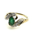 9K Gold Emerald Ring 9ct Yellow Gold Green Emerald Diamond Ring Engagement Ring