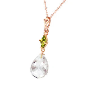 14K. SOLID GOLD NECKLACE WITH PERIDOT & WHITE TOPAZ - Picture 1 of 21