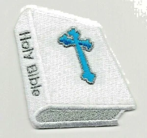 HOLY BIBLE Iron On Patch Jesus Religious Cross - Picture 1 of 1