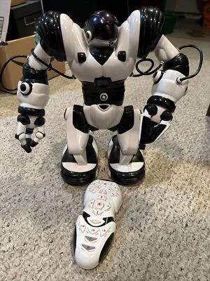 Collectible Wowee white & Black Robosapien  Humanoid Robot W/ Remote Control 14” - Image 1 of 4