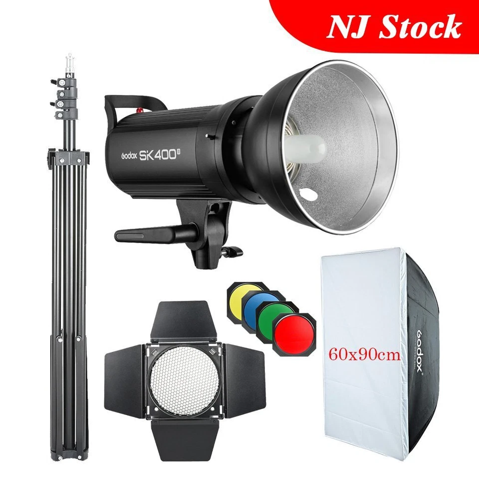 Godox SK400II 110V Studio Flash Head Light + 60*90cm Softbox Suporte Barndoor Kit - Imagem 1 de 4