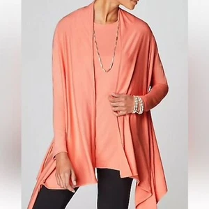 J. Jill Wearever Two-Way Open Front Jacket Cardigan Sweater Apricot Peach Pink L - Picture 1 of 14
